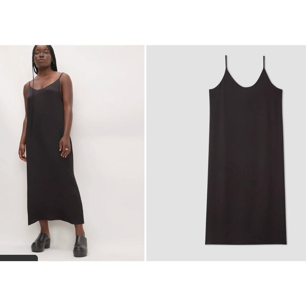 Everlane Black Square Neck Satin Midi Dress Sz 4
